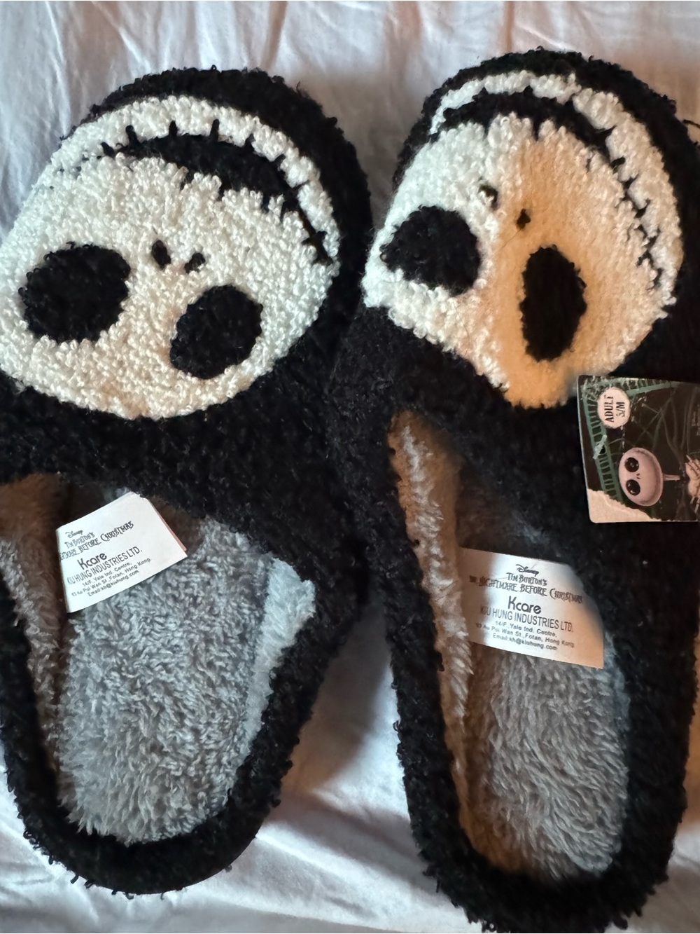 Disney Black and White Jack Skellington Plush Slip-On Slippers